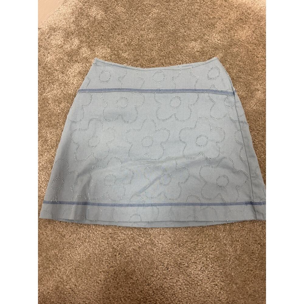 Urban Outfitters NWT UO Sunny Distressed Mini Skirt Sky Blue XS Floral Festival